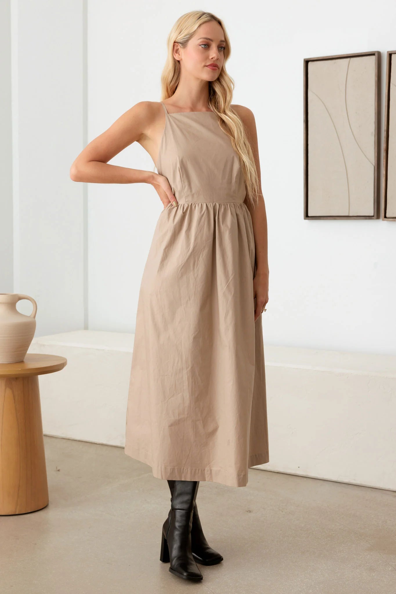 "Boho Chic Tie-Back Midi Dress"