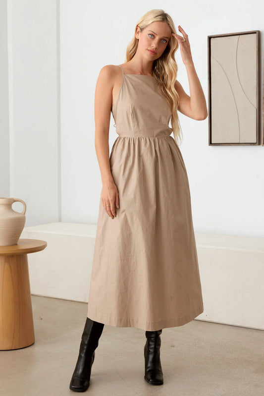 "Boho Chic Tie-Back Midi Dress"