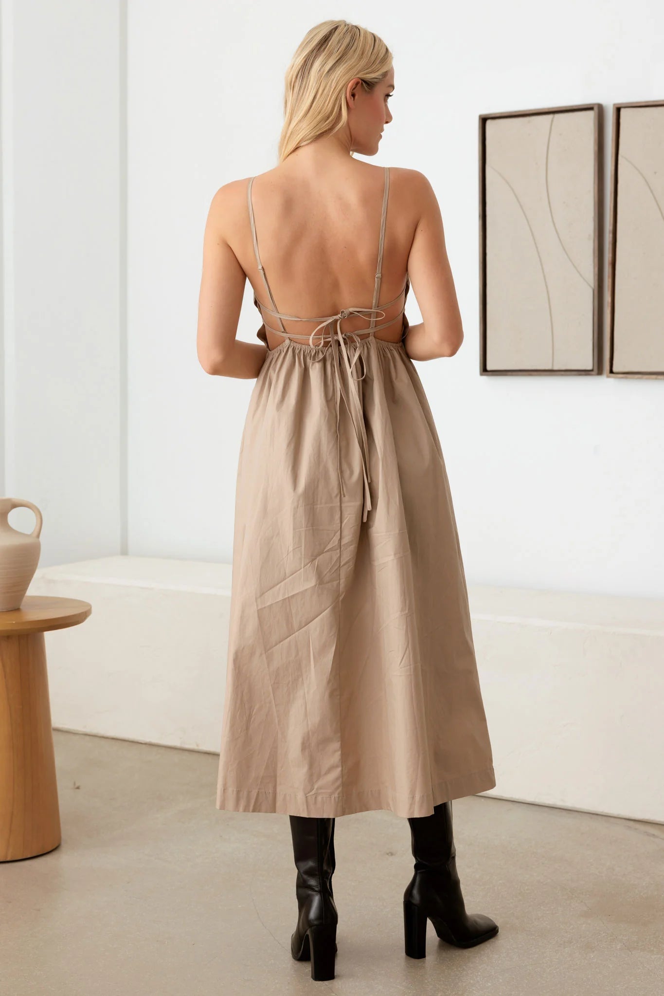 "Boho Chic Tie-Back Midi Dress"