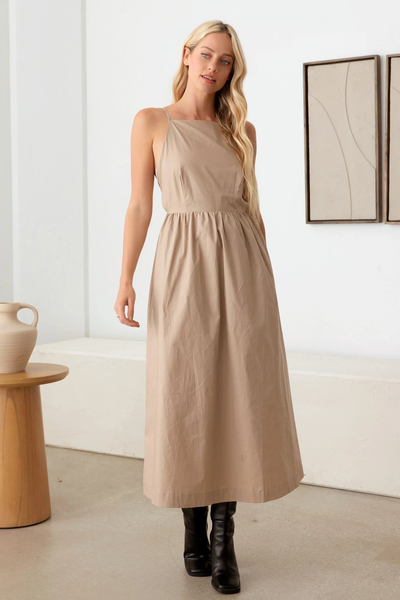 "Boho Chic Tie-Back Midi Dress"